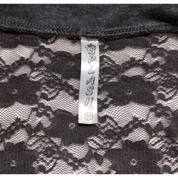 Splash Girls Size Medium Juniors Shirt Gray Stretch Lace Short Sleeve V Neck - Picture 3 of 6